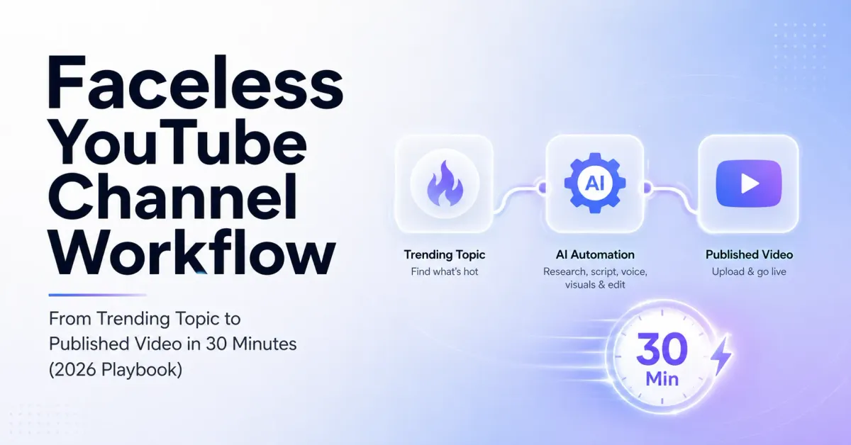 Faceless YouTube Channel Workflow: From Trending Topic to Published Video in 30 Minutes (2026 Playbook)